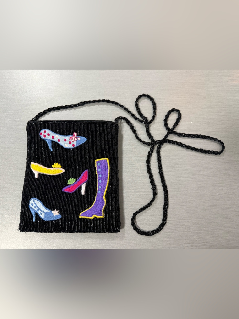 Beaded Crossbody Purse w/ Whimsical Shoe Design
